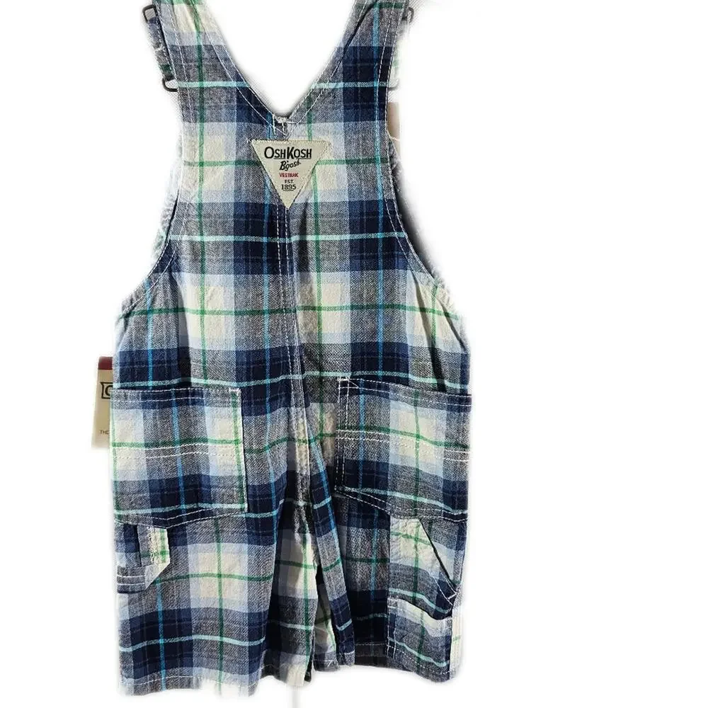 OshKosh B'gosh Blue Plaid Overall Shorts NWT 18 Months